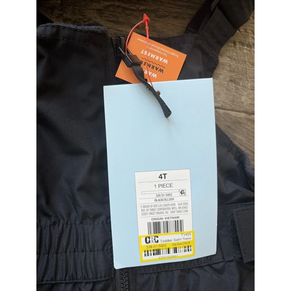 Cat & Jack Toddler Boys Girl 4t Black 3-in-1 Winter Jacket and Snow Bibs Set NWT